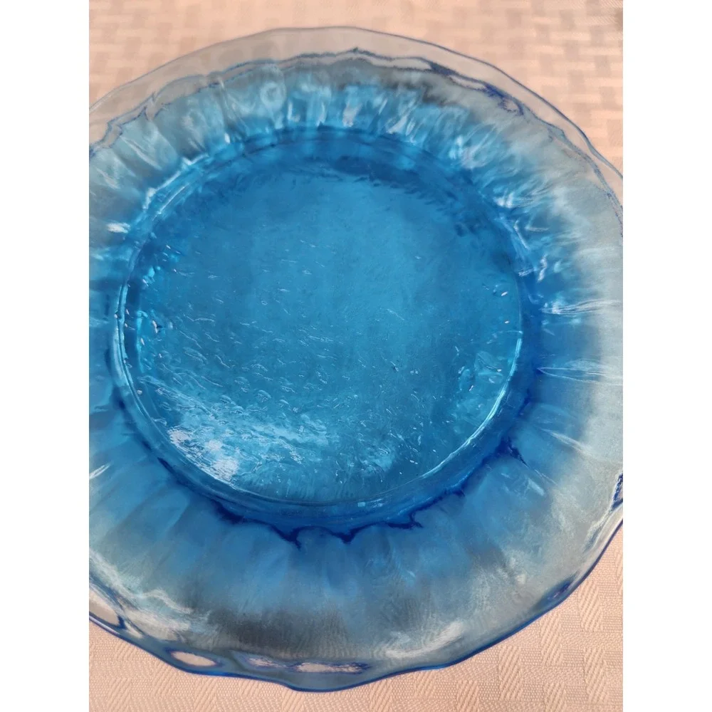 Morgantown Glass Gloria Blue Crinkle SET of 4 Salad/Dessert /Bread Plates VTG